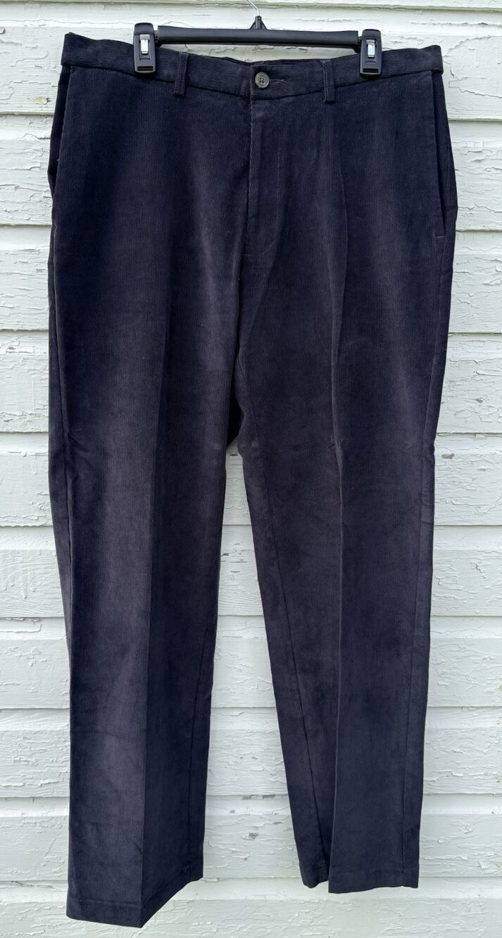 Haggar Corduroy Pants Mens 36x31 Navy Blue Classic Fit Stretch Preppy Professor